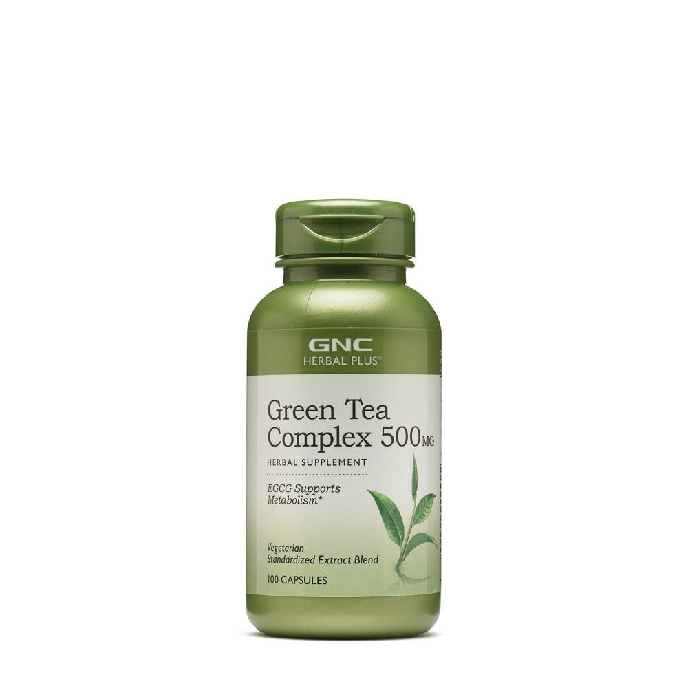 GNC Herbal Plus Green Tea Complex bottle front suggests daily metabolism support