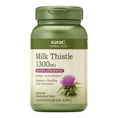 GNC Herbal Plus Milk Thistle 1300mg bottle supports liver health naturally
