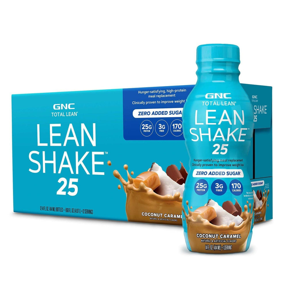 GNC Lean Shake 25 bottle-front for convenient meal replacement on busy days