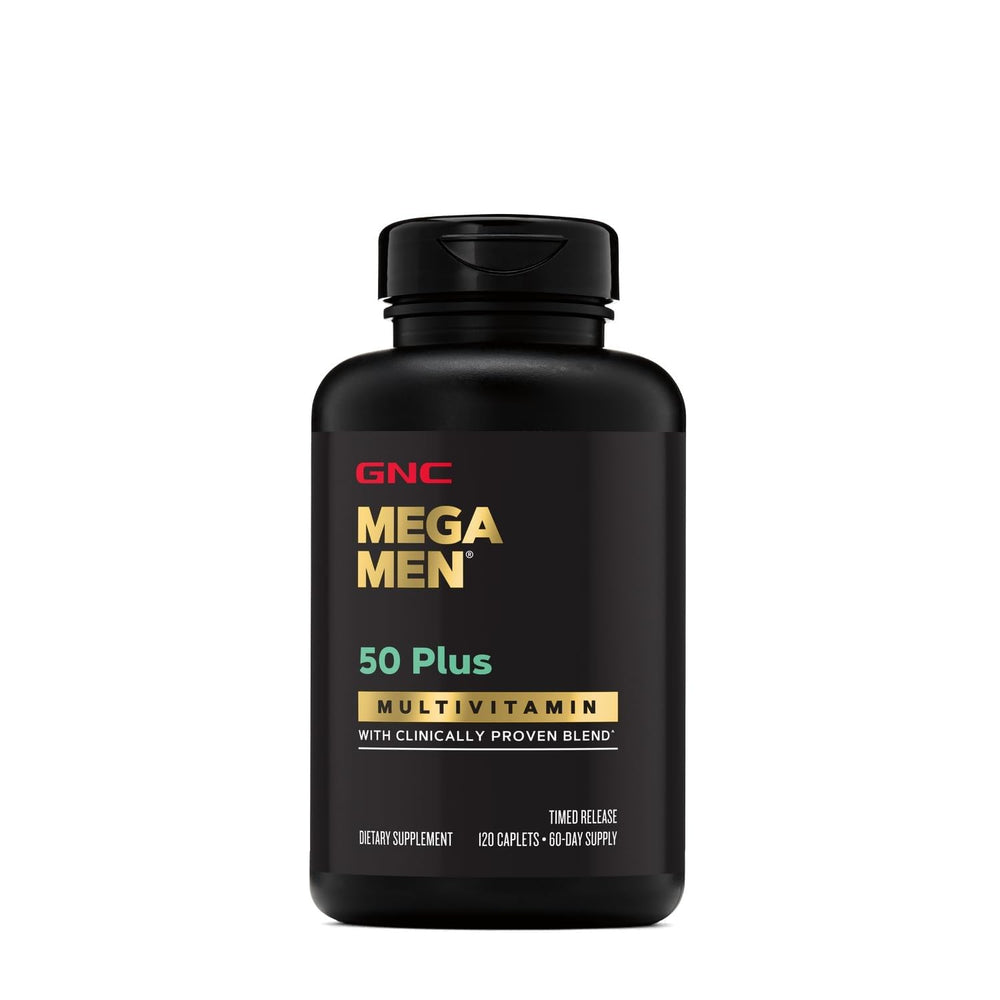 GNC Mega Men 50 Plus capsules closeup showing small pills