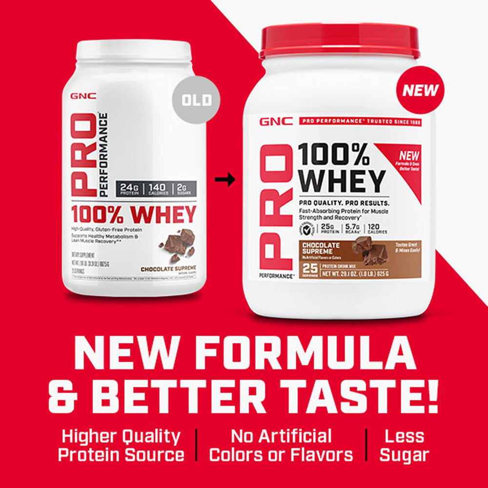 GNC Pro Performance 100% Whey Banana Cream scoop ready for shakes