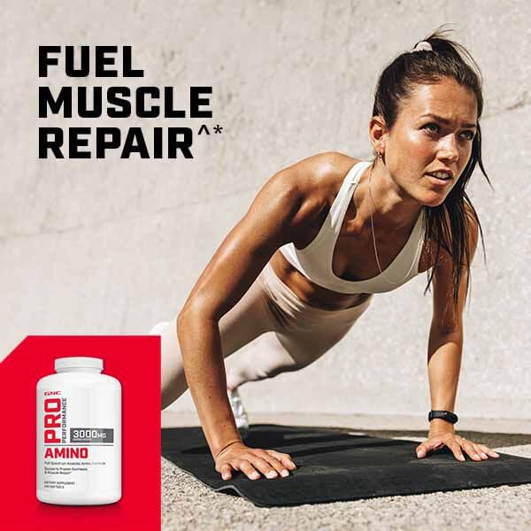 GNC Pro Performance Amino 3000 packaging graphic signals athletic-focused nutrition