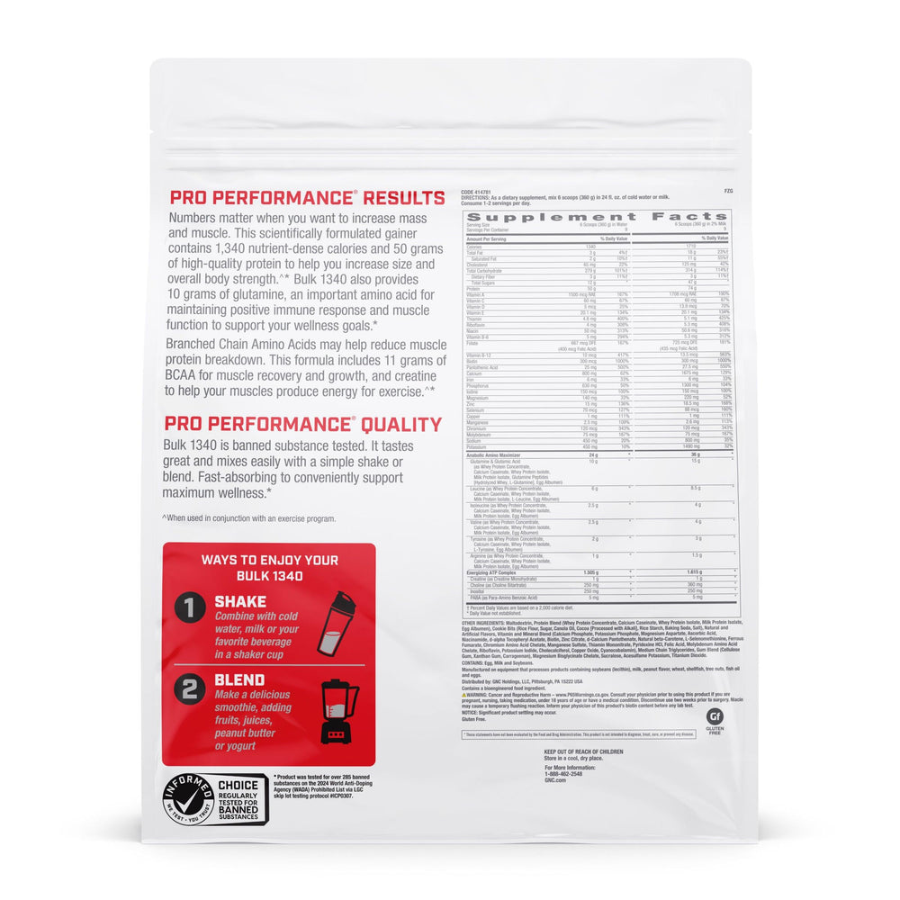 GNC Pro Performance Bulk 1340 with creatine and BCAA for training energy.