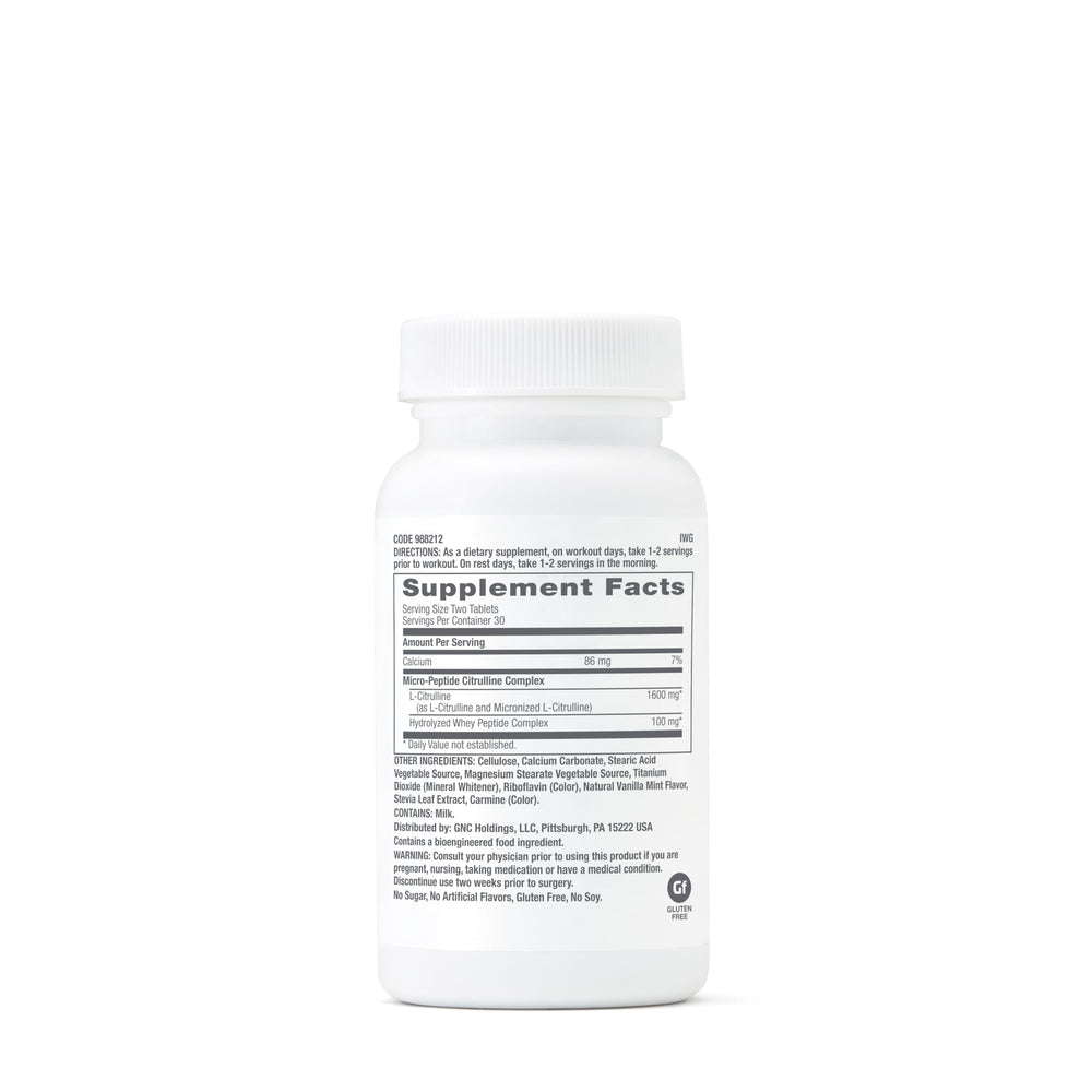 GNC Pro Performance Citrulline Complex 1700mg bottle packaging highlights gluten-free formula