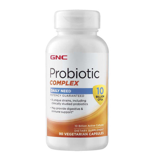 GNC Probiotic Complex Daily Need bottle with 90 vegetarian capsules for daily digestive support.