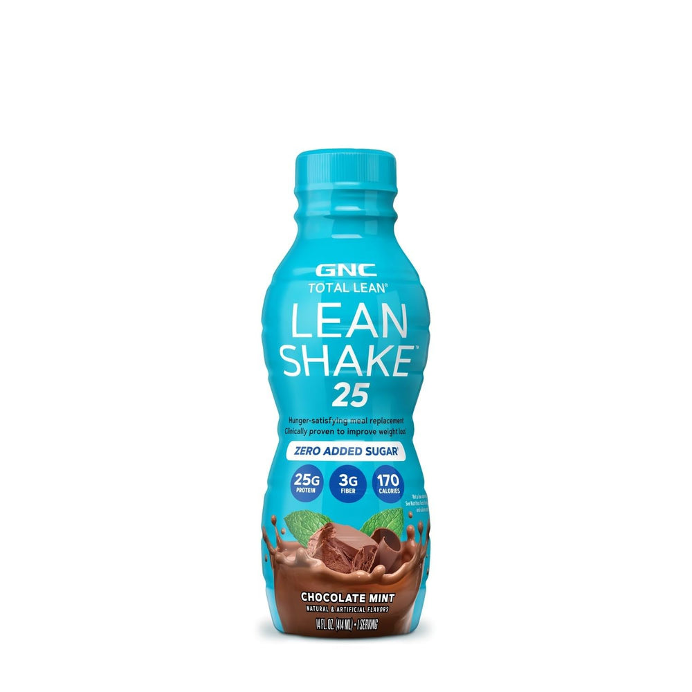 GNC Total Lean Lean Shake ingredient panel summarizes protein and metabolism vitamins.