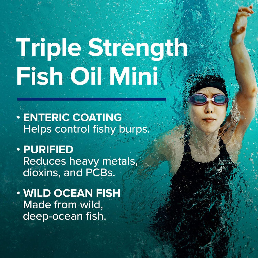 GNC Triple Strength Fish Oil packaging graphic shows gluten-free and no artificial flavors