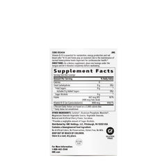 GNC Vitamin B-12 cherry lozenge label close-up highlighting gluten-free and dairy-free ingredients.