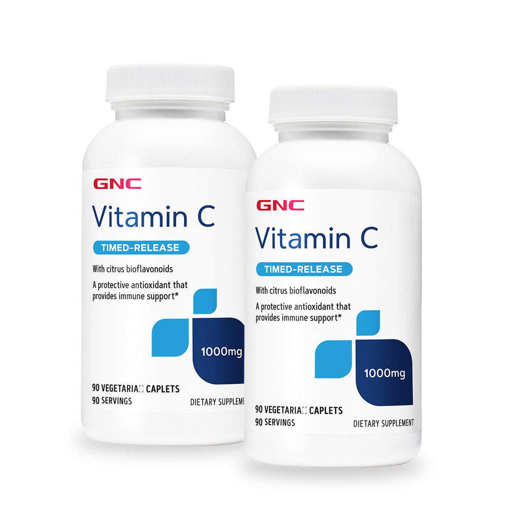 GNC Vitamin C time-released 1000mg bottle for daily immune support.