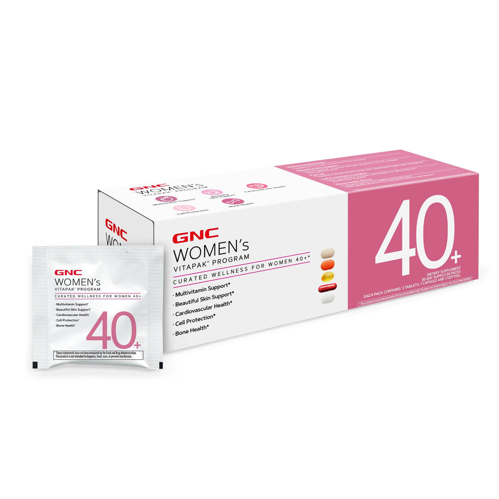 GNC Women’s 40+ Vitapak bottle close-up for daily nutrition support.
