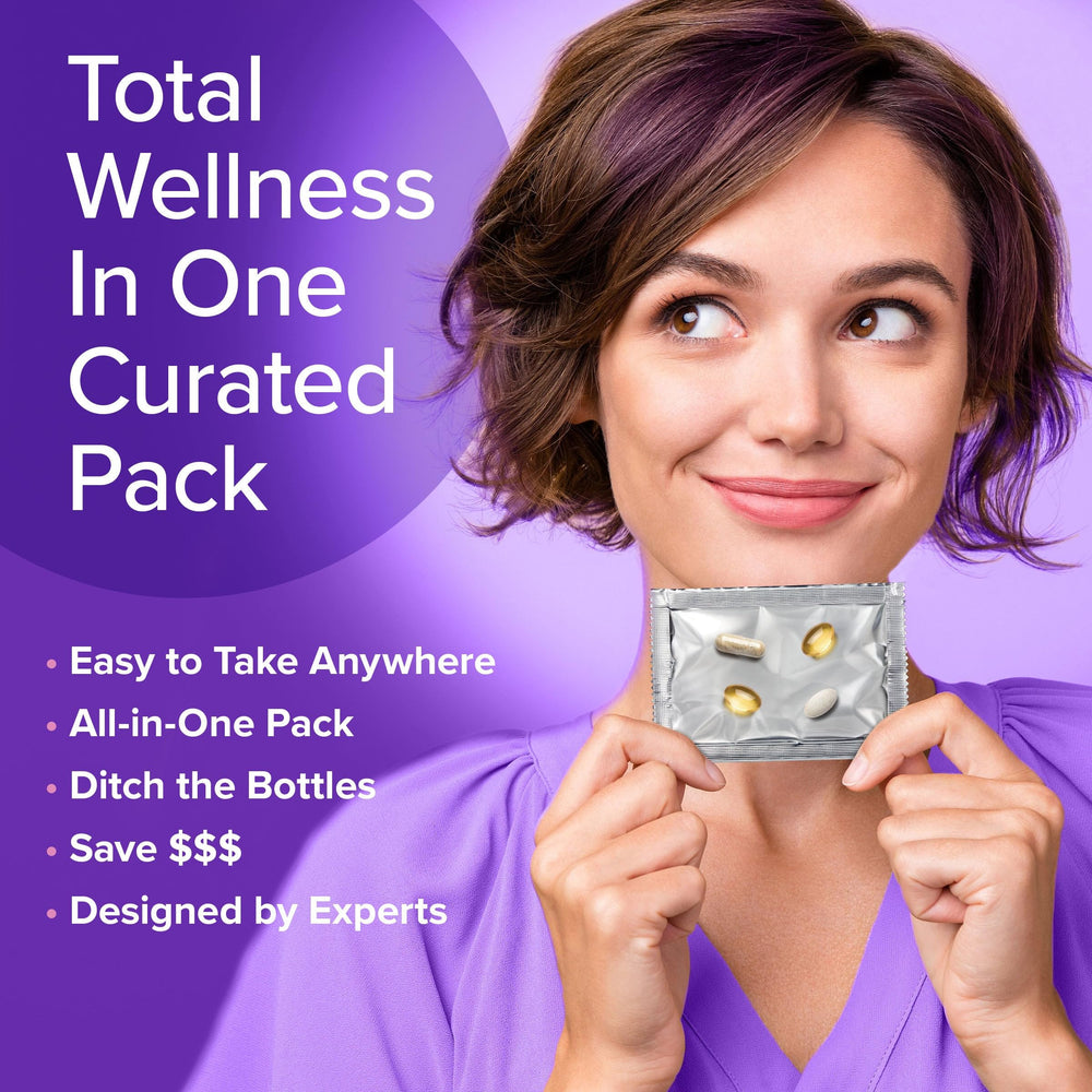 GNC Women's Stress Relief Vitapak label close-up highlighting ingredients.