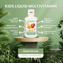 Kid-friendly Go Healthy Natural design on liquid multivitamin bottle