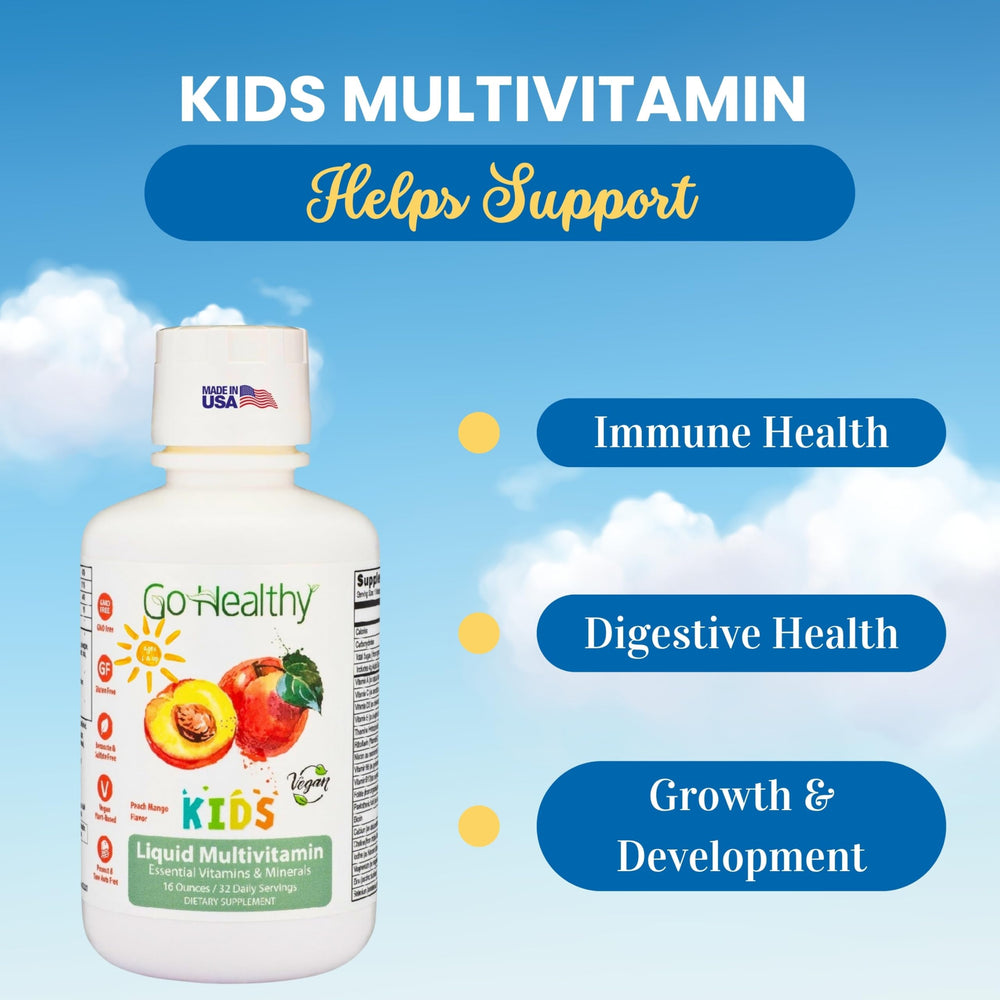 Close-up of label on Go Healthy Natural Kids Liquid Multivitamin