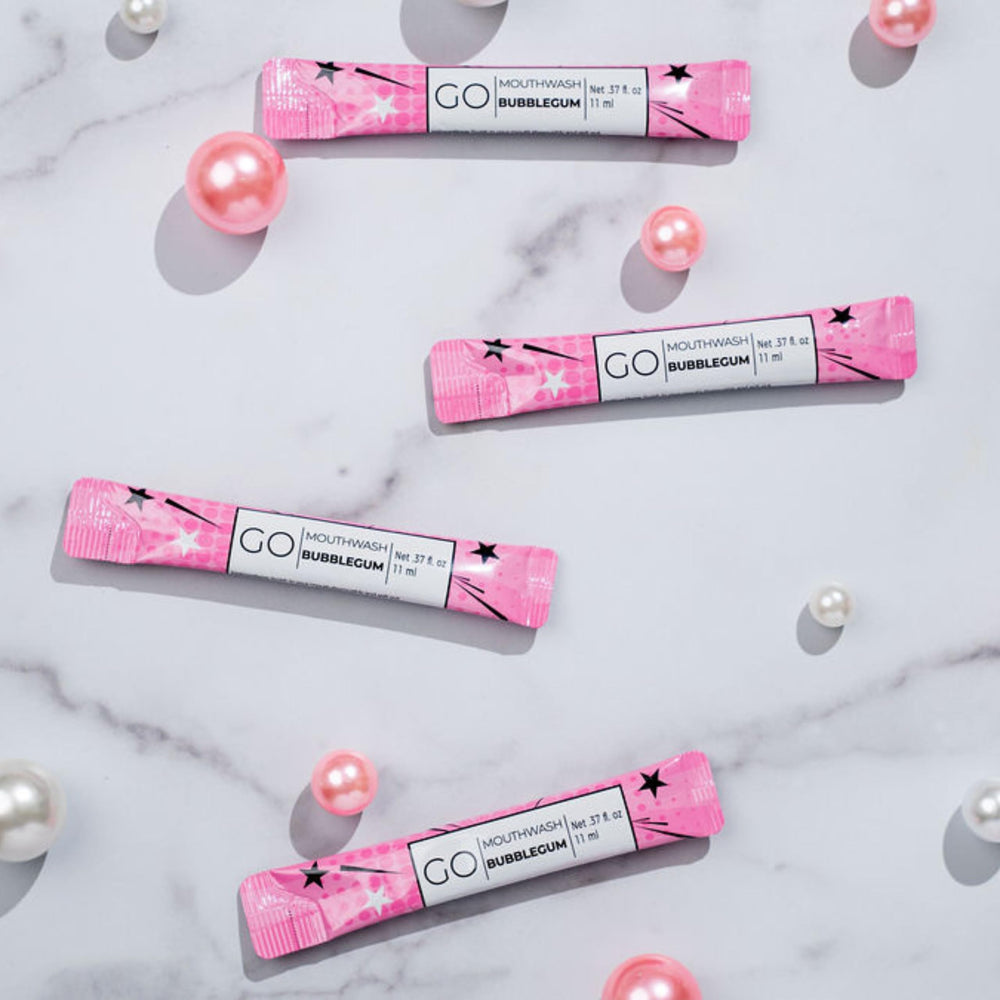 Go Mouthwash Bubblegum Packets contain xylitol for a smoother mouth feel.