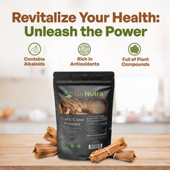 Go Nutra cat's claw powder wild harvest Peru visual emphasizing natural origin