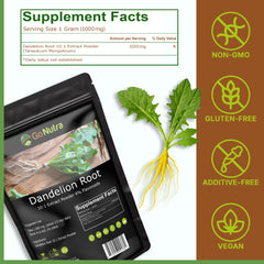 Go Nutra Dandelion Root Powder 10:1 concentrate shown for quick brewing
