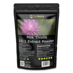 Go Nutra Milk Thistle Powder bottle with seal—convenient antioxidant support for daily wellness.