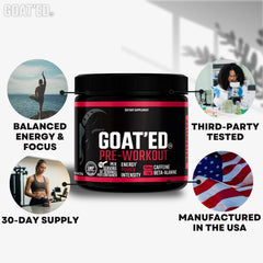 GOAT'ED Pre-Workout powder being dispensed for steady energy