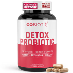 GOBIOTIX Detox Probiotic bottle front for daily gut support and digestive wellness.