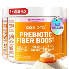 GOBIOTIX fiber supplement bottle with scoop supports easy daily gut care.