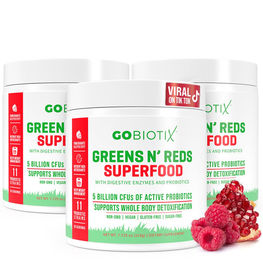GOBIOTIX Greens Powder bottle close-up highlighting clean label for daily nutrition.