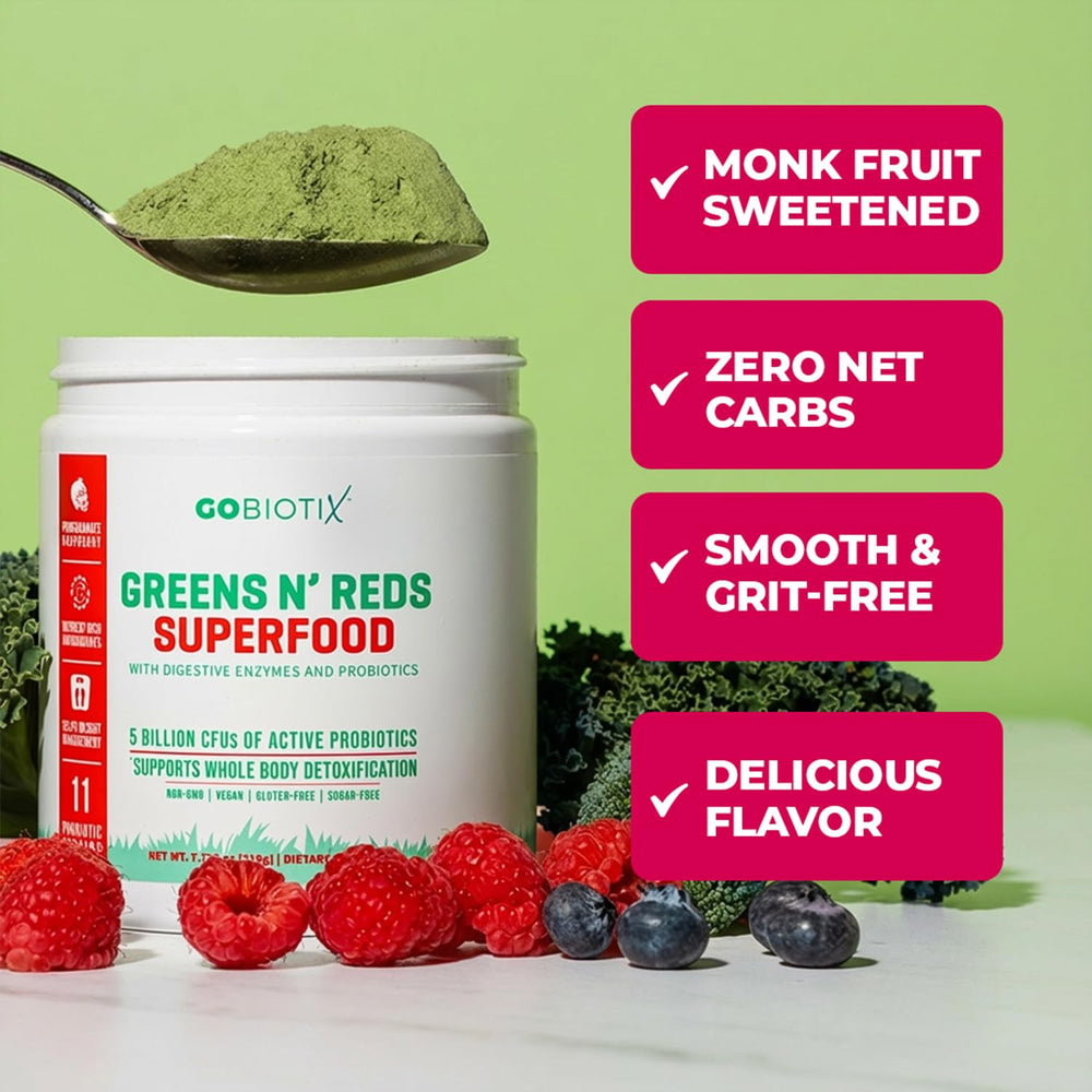GOBIOTIX Greens Powder label close‑up highlighting organic ingredients