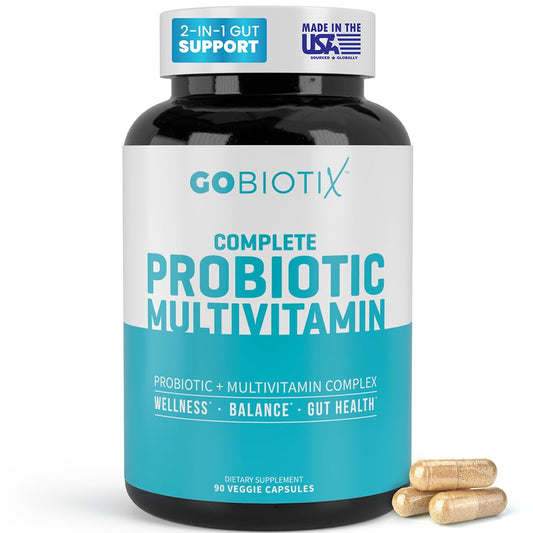 GOBIOTIX multivitamin bottle promotes daily gut health and overall wellness.