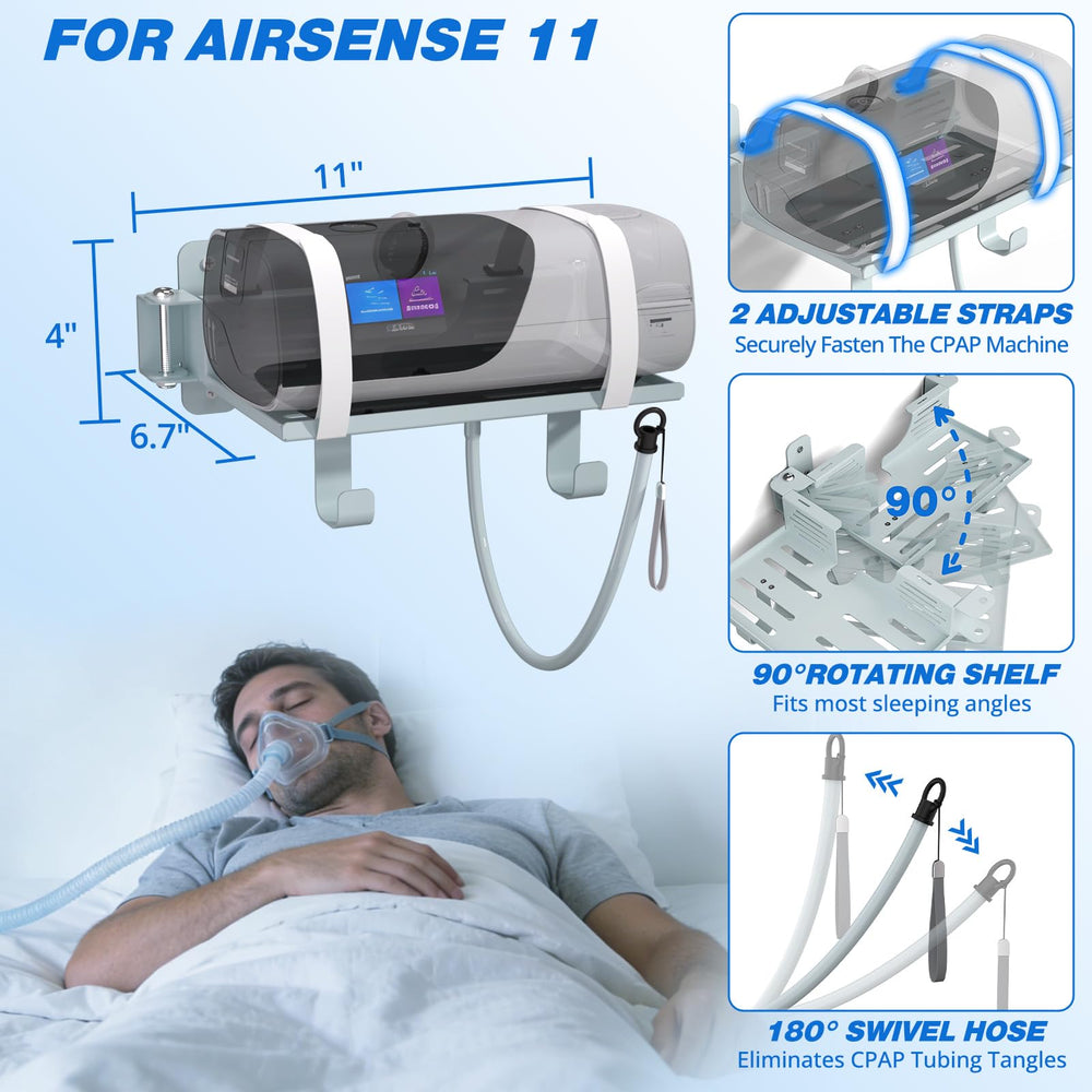 Godboat CPAP wall-mount shelf rotating-hose keeps tubing tidy as you move
