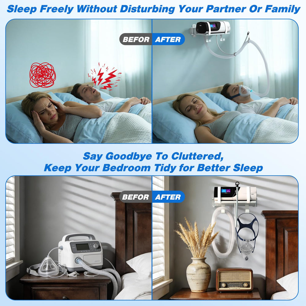 Godboat CPAP wall-mount shelf two-hooks elevates mask and tube for cleanliness