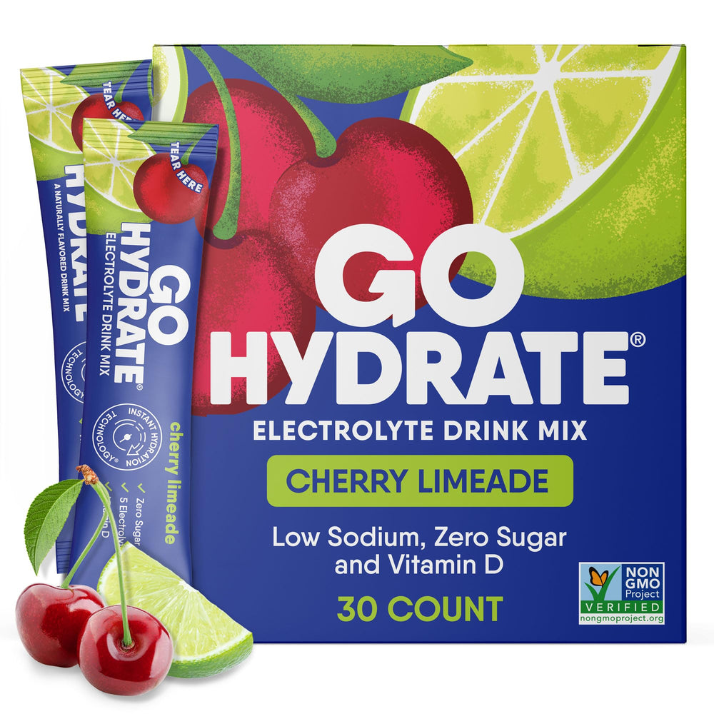 GoHydrate Cherry Limeade packet close-up for convenient hydration.