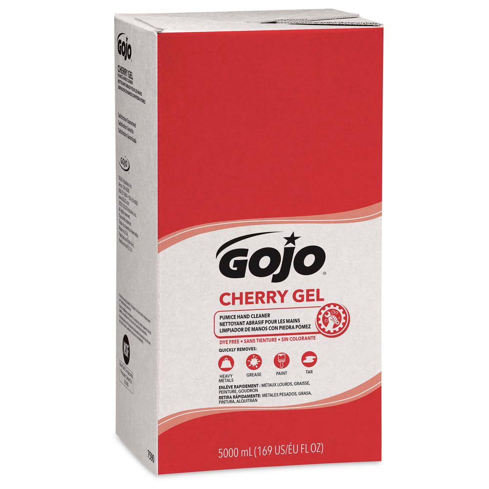 GOJO Cherry Gel Pumice scrubbers close-up showing natural pumice action for tough soils.
