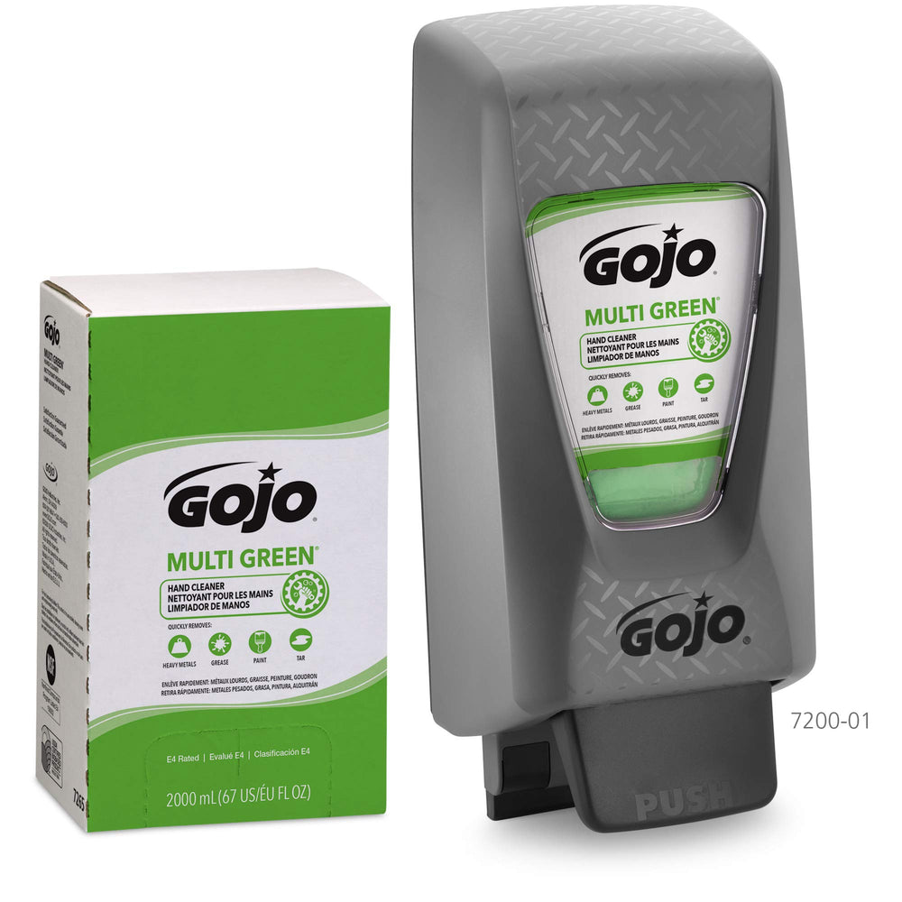 GOJO Multi Green handles heavy grease, paint, and tar with pumice scrubbers.