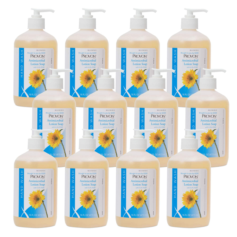 GOJO Provon antimicrobial lotion soap in a 16 oz pump bottle for convenient handwashing.