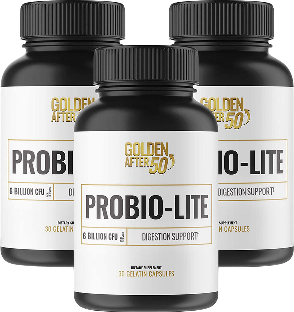 Golden After 50 Probio-Lite bottle front supports digestion and daily wellness.