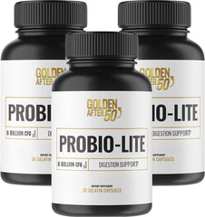 Golden After 50 Probio-Lite bottle front supports digestion and daily wellness.