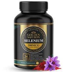 Golden Saffron Selenium bottle front highlighting premium packaging for easy daily use.