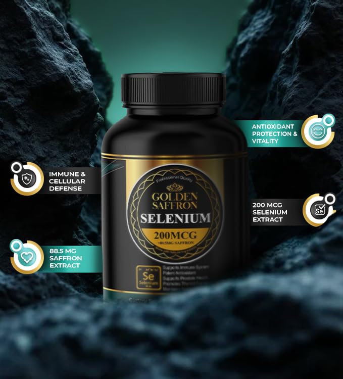 Golden Saffron Selenium capsules on hand illustrating convenient daily supplementation.