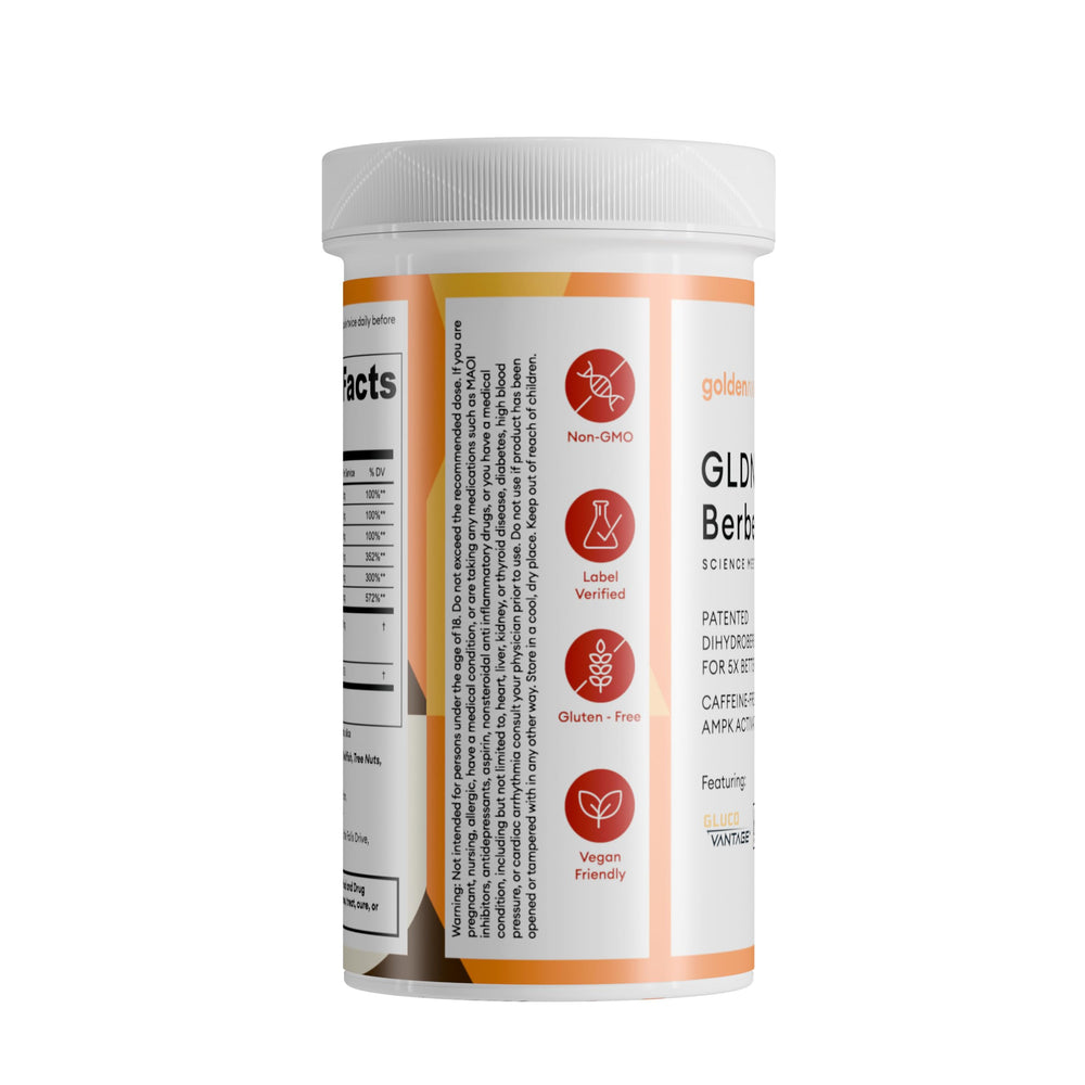 GoldenRoot GLDN Berberine 60 capsules packaging indicating long-term supply.