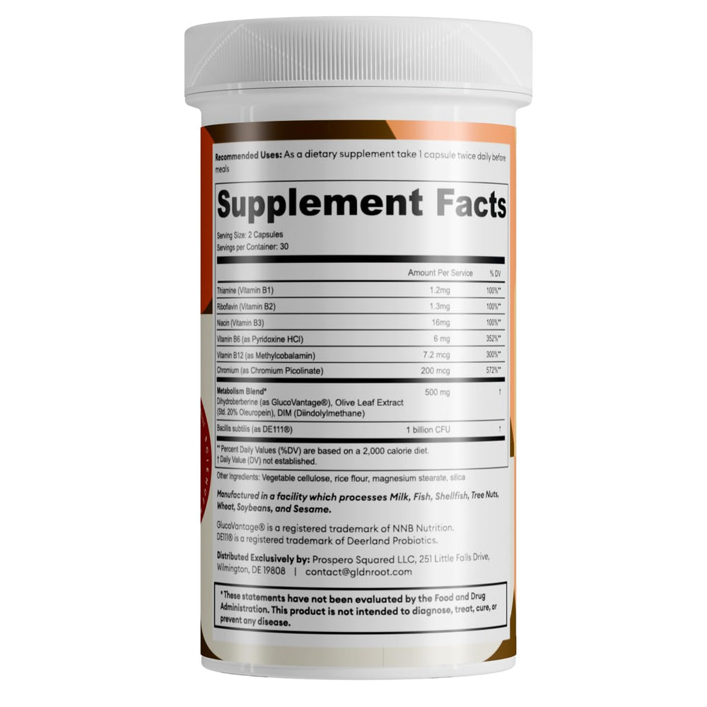GoldenRoot GLDN Berberine chromium picolinate highlights metabolic balance support.
