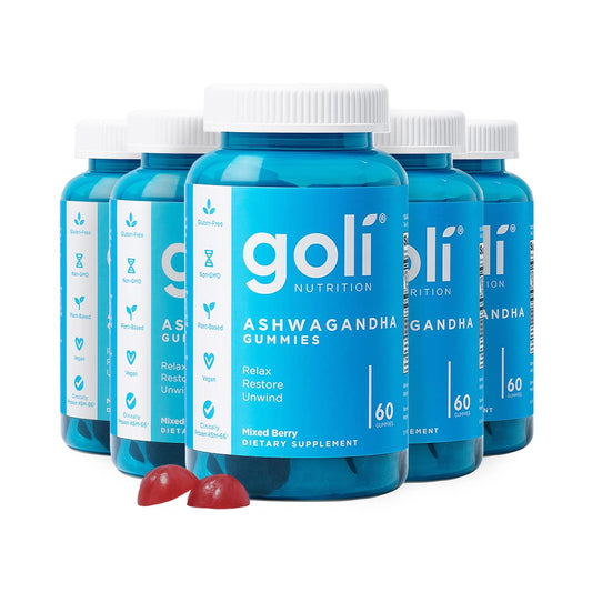 Goli Ashwagandha Gummies bottle with KSM-66 for daily wellness.