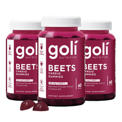 Goli Beets Cardio Gummies bottle featuring CoQ10 for daily energy support.