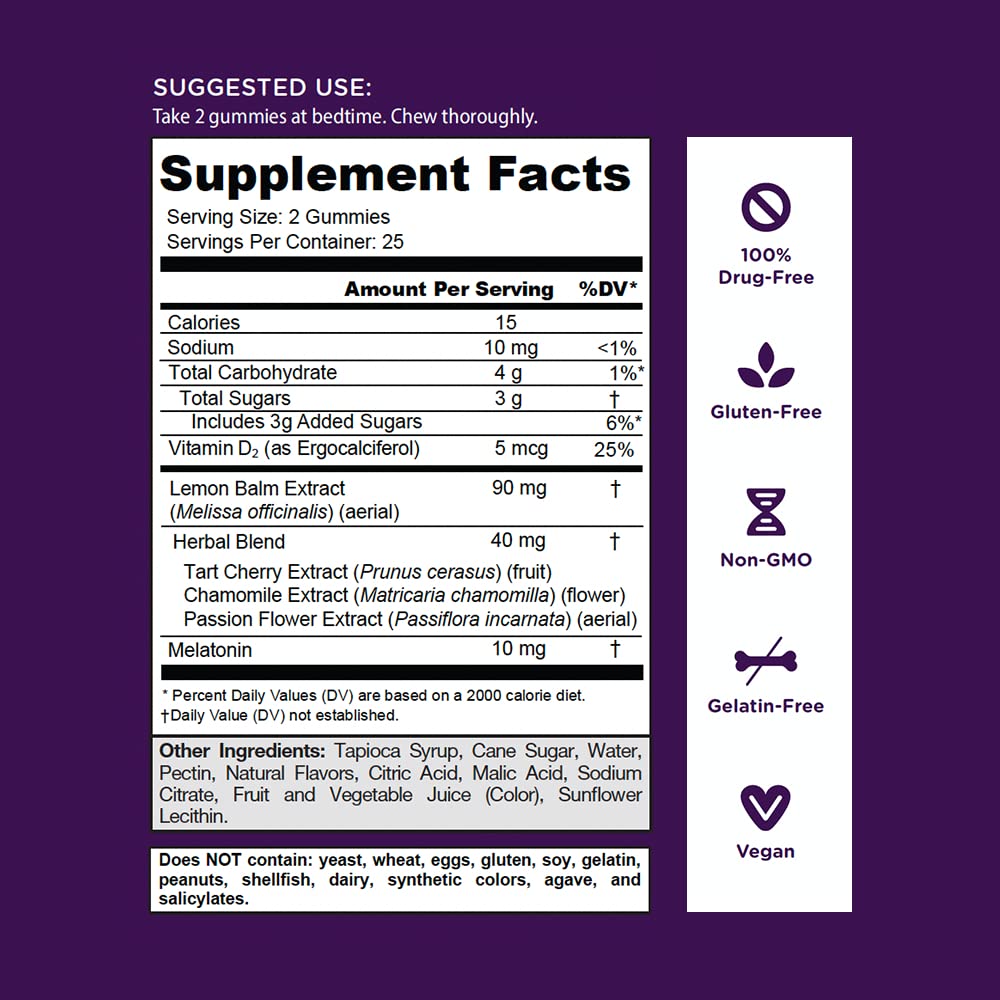 Goli Sleep Gummies nutrition label emphasizing melatonin and vitamin D.