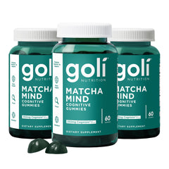 Goli Matcha Mind Gummies bottle front promoting daily focus and attention support