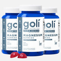 Goli Zero Sugar Magnesium Gummies bottle highlighting a keto-friendly supplement for muscle and bone support