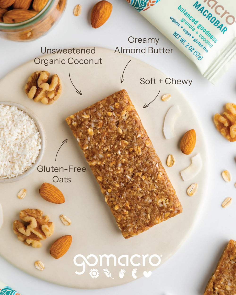 GoMacro MacroBar Granola + Coconut in a lunchbox, convenient snack option for midday energy.