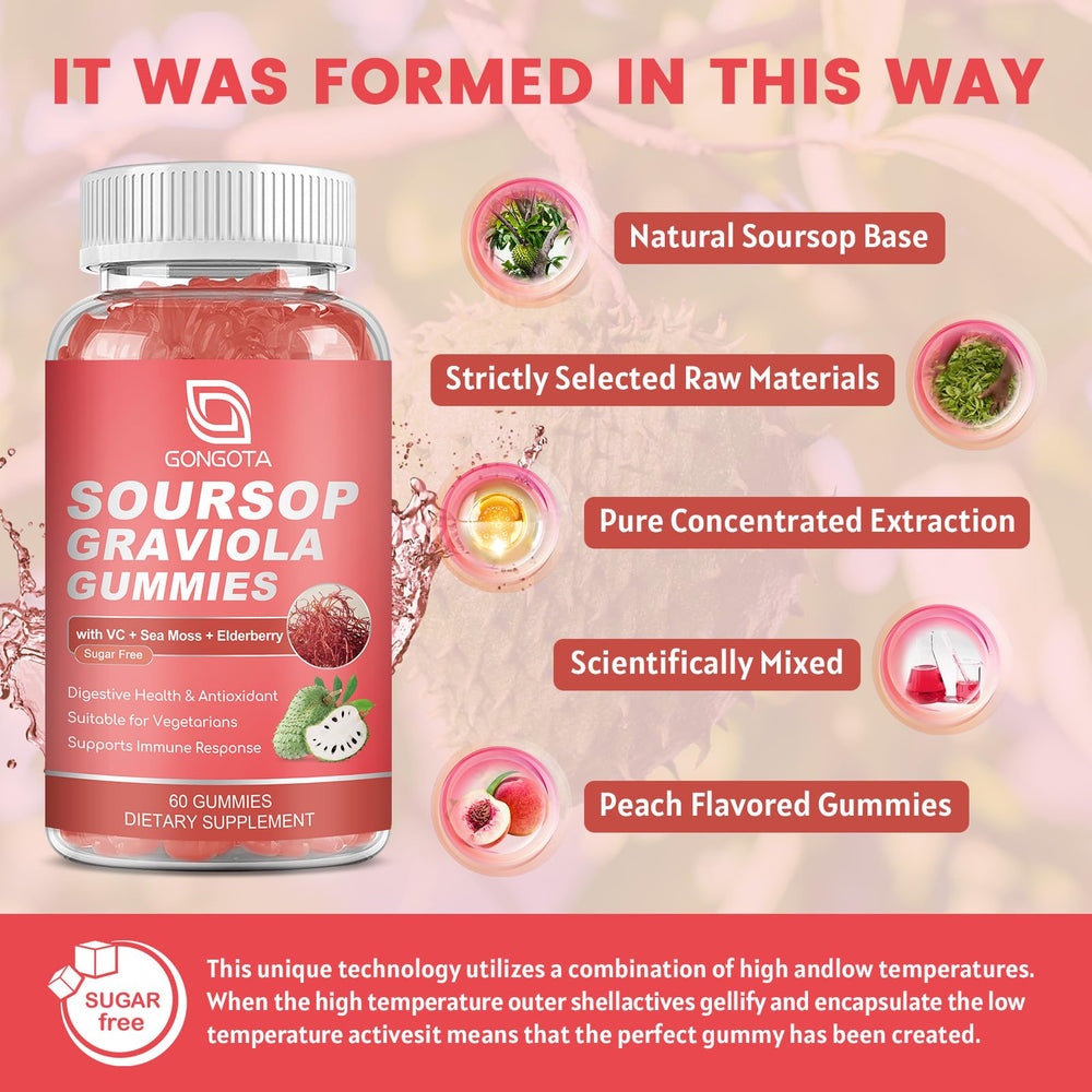 GONGOTA soursop gummies sea moss panel indicating mineral-rich nutrition.