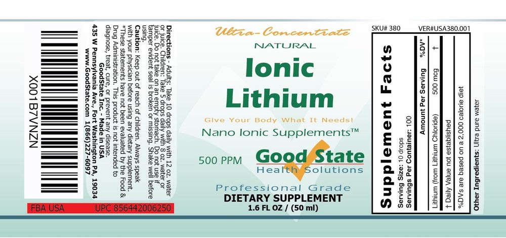 Good State liquid ionic lithium dropper close-up, showing precise dosing potential.
