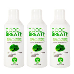 Goodbreath Mint Mouthwash bottle close-up showing refreshing mint formula