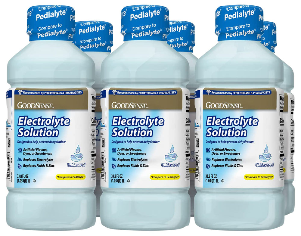 GoodSense Electrolyte Solution bottle for quick hydration after exercise.