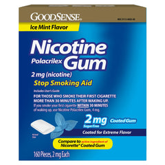 GoodSense Nicotine Gum Ice Mint 160ct pack showing convenient daily gum supply and quit support